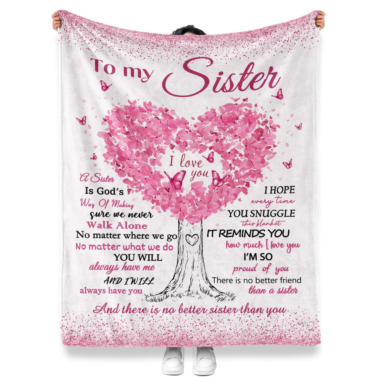 Sister Blanket Gift, Sisters Birthday Gifts from Sis, Butterfly Love Inspirational Big Unique Sister Gifts for Women, Soft Cozy Flannel Bed Throw for sisters, Best Sisters Ever Blankets