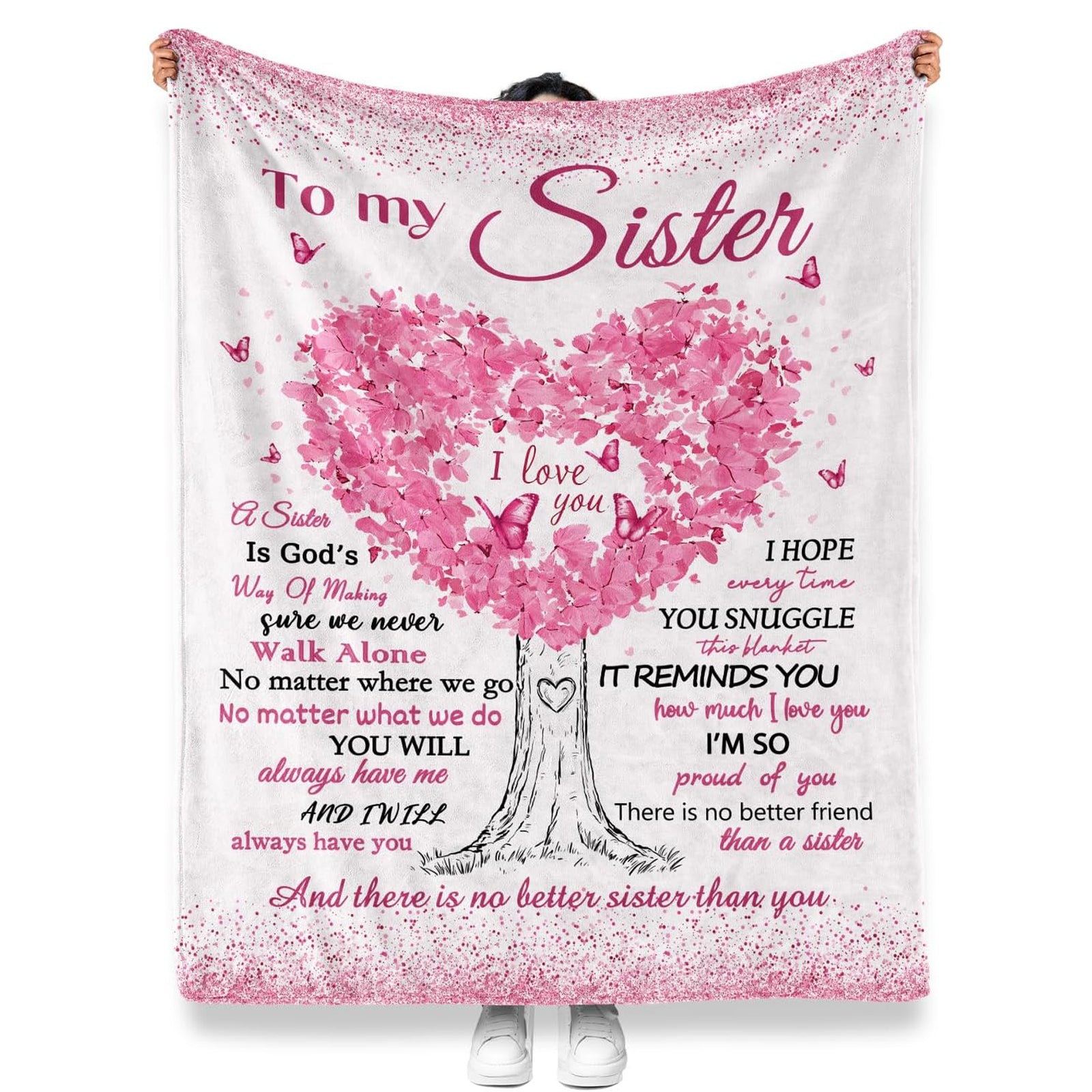 Sister Blanket Gift, Sisters Birthday Gifts from Sis, Butterfly Love Inspirational Big Unique Sister Gifts for Women, Soft Cozy Flannel Bed Throw for sisters, Best Sisters Ever Blankets