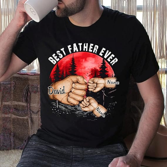 Personalize Best Grandpa Dad Ever Shirt - Custom Fist Bump Papa Father w Kid Name T-Shirt Hoodie Sweatshirt