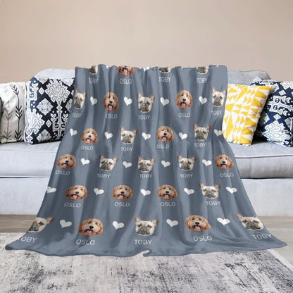Custom Blanket with Pets Pictures & Name Personalized Funny Cat Dog Face Throw Blankets Soft Warm Plush Fleece Customized Blanket for Couch Bed Sofa Gifts for Dog Dad Mom Pet Lovers