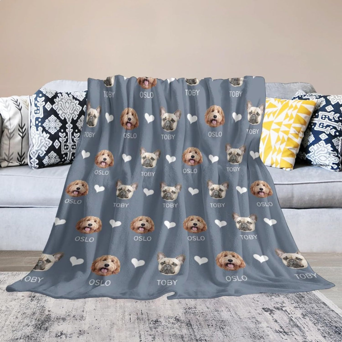 Custom Blanket with Pets Pictures & Name Personalized Funny Cat Dog Face Throw Blankets Soft Warm Plush Fleece Customized Blanket for Couch Bed Sofa Gifts for Dog Dad Mom Pet Lovers