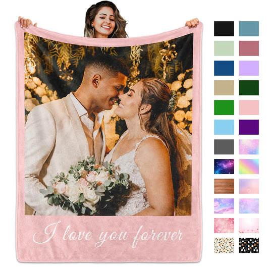 Custom Blanket with Picture Text, Personalized 1 Photo Blanket, HD Printing Customized Flannel Throw Blanket Gifts for Mom Dad Couple Girlfriend Boyfriend Wife Husband Christmas