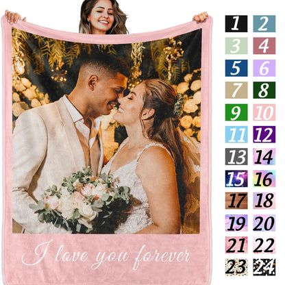 Custom Blanket with Picture Text, Personalized 1 Photo Blanket, HD Printing Customized Flannel Throw Blanket Gifts for Mom Dad Couple Girlfriend Boyfriend Wife Husband Christmas