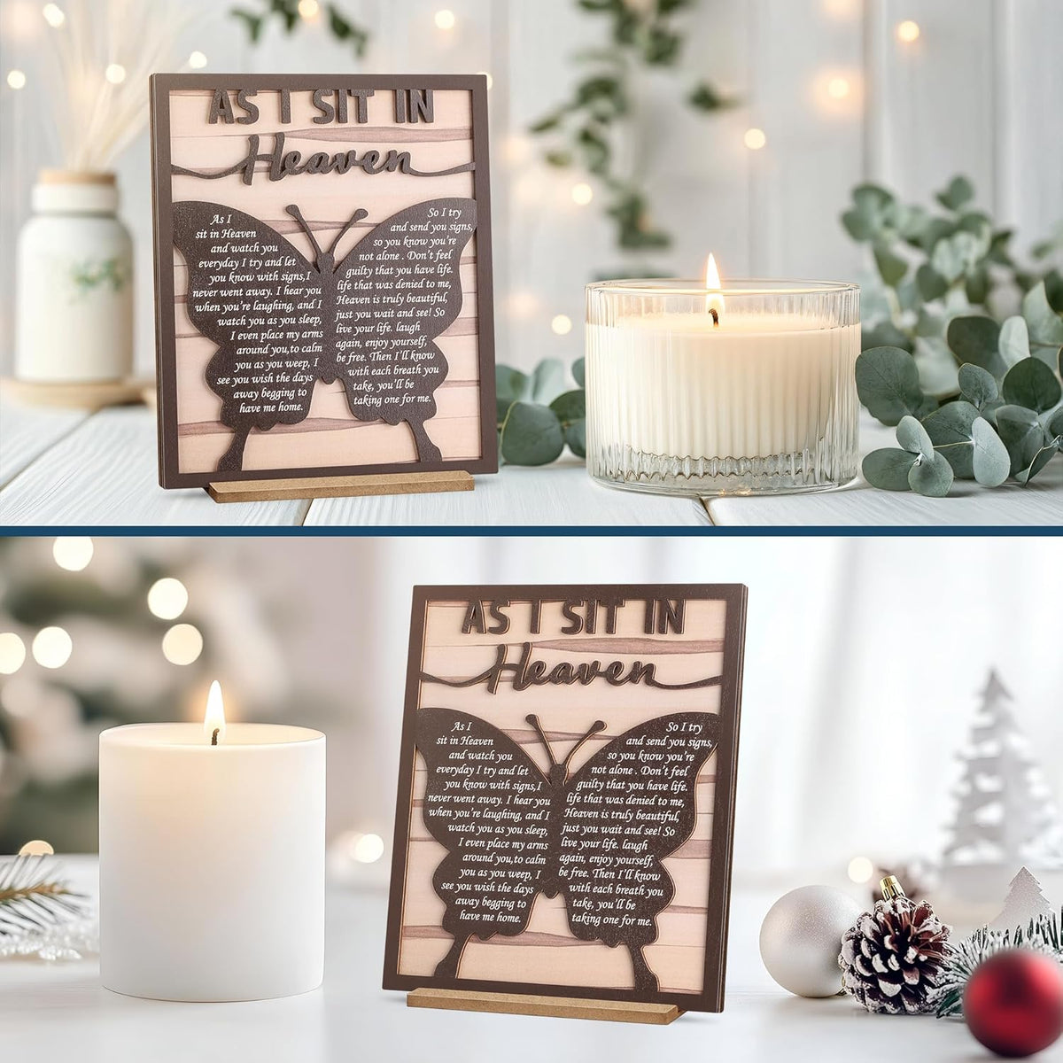 Butterfly Gifts for Women, Sympathy Gifts for Loss of Loved One, Memorial Gifts for Loss of Mom, Bereavement Gifts, In Memory of Loved One, Butterfly Wooden Silhouette Sign Plaque- As I Sit in Heaven