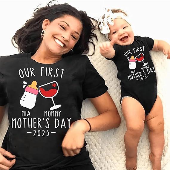 Personalized Our First Mothers Day Matching Shirts, Custom Mom & Baby Matching Outfit, First Mothers Day Outfits