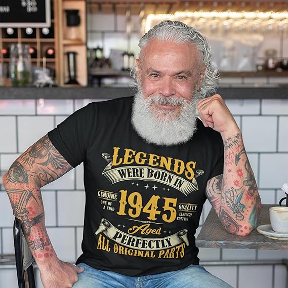 80th Birthday Shirt for Men, Legends were Born in 1945, Vintage T Shirt 80 Years Old Grandpa Custom Shirt Birthday Gift Retirement Gift
