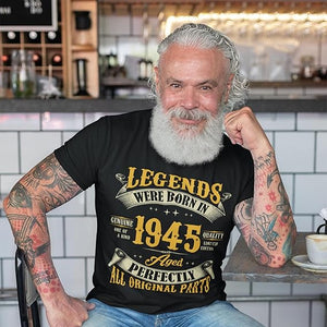 80th Birthday Shirt for Men, Legends were Born in 1945, Vintage T Shirt 80 Years Old Grandpa Custom Shirt Birthday Gift Retirement Gift
