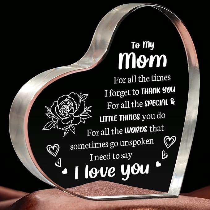 Mothers Day Gifts for Mom, Mom Birthday Gifts - Heart Shaped Acrylic Keepsake I Love You Mom Gifts from Son - Best Christmas Mother's Day Gifts from Daughter
