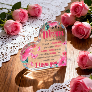 Mom Valentine Gift Mom Gifts for Mothers Day Heart Shaped Acrylic Block for Moms Gifts for Moms from Daughter Son Birthday Christmas I Love You Mother