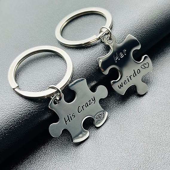Her Weirdo His Crazy Couple Gifts Keychain My Person Love You Puzzle Piece Heart Keychain His Crazy Her Weirdo Valentines Day Him Boyfriend