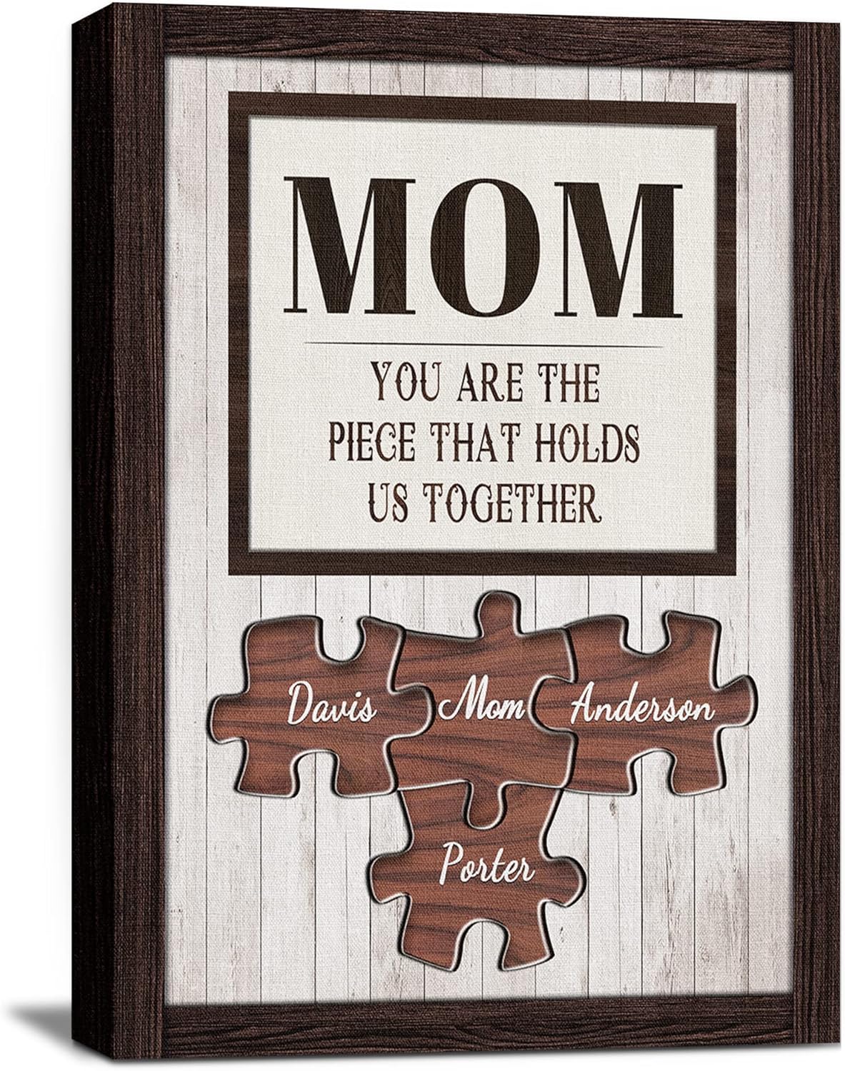 Personalized Mother's Day Gifts for Mom from Son Daughter Unique Birthday Presents for Mom Custom Puzzle Sign Canvas Prints Rustic Wall Art Home Decor