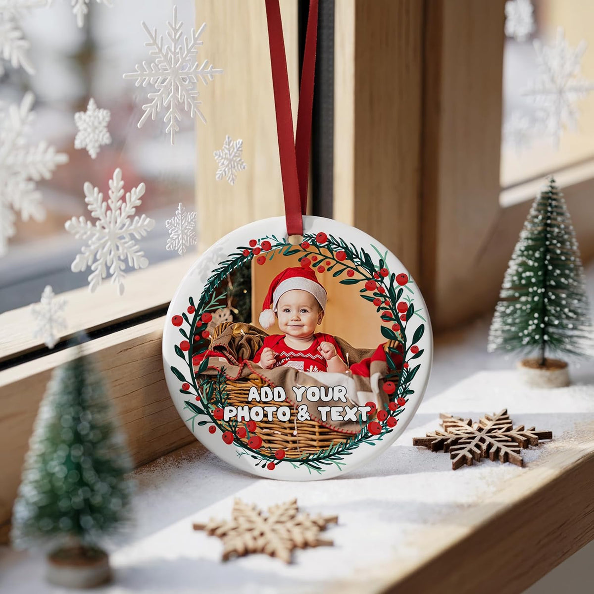 Personalized Christmas Ornaments 2025 Custom Photo Picture Text Ornament Customized Ceramic Xmas Tree Decorations for Kids Couples Family Dogs