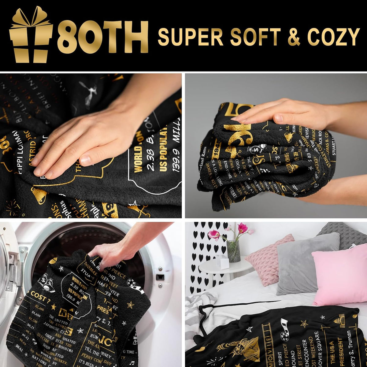 80th Birthday Gifts for Women, 80th Birthday Gifts for Men, Birthday Gifts for 80 Year Olds, Best 80 Year Old Birthday Gifts for Men Women, 1945 Birthday Gifts, Happy 80th Birthday Blanket