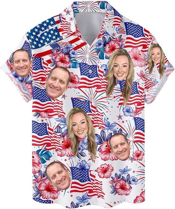 Custom Face Hawaiian Shirt for Men Women, Boy - 4th July Independence Day, US American Flag