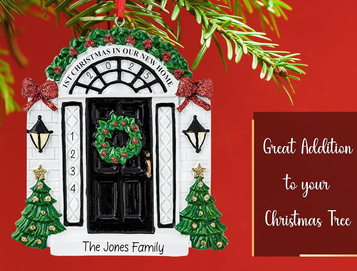 Personalized New Home Christmas Ornament 2025 | Black Door w/Glitter Ribbon Unique Keepsake for Xmas Tree - First Year in New House, Our 1st Apartment, New Neighbor Gift | Custom Name & Year
