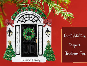 Personalized New Home Christmas Ornament 2025 | Black Door w/Glitter Ribbon Unique Keepsake for Xmas Tree - First Year in New House, Our 1st Apartment, New Neighbor Gift | Custom Name & Year