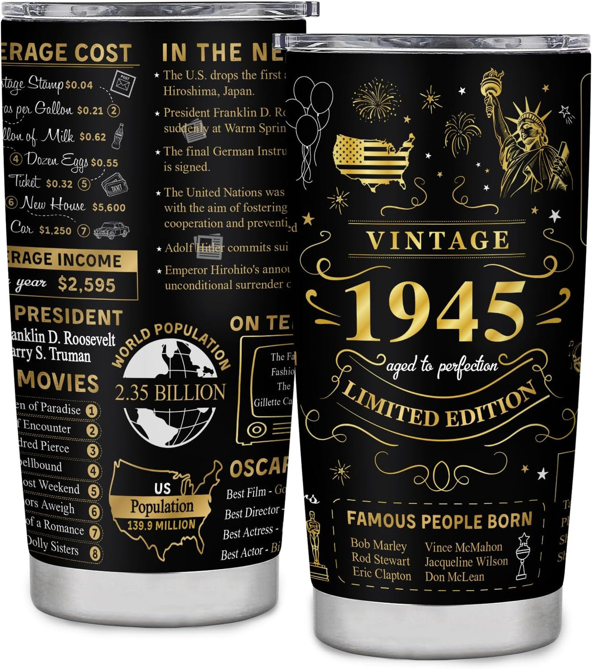 80th Birthday Gifts for Women Men, 1945 Birthday Tumbler 20oz, 80 Year Old Birthday Gifts for Women Men, Best Gifts for 80 Year Old Women Men, 1945 Birthday Stainless Steel Tumbler 20oz