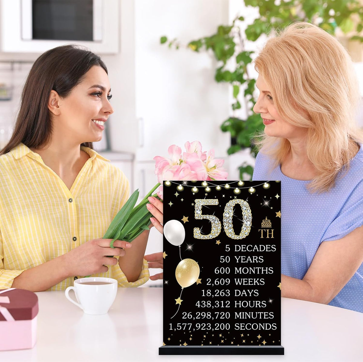 50th Birthday Decorations Gift for Women Men, Black Gold Back in 1975 Poster Acrylic Sign Centerpiece 50th Anniversary Table Decor, 50 Years Old Birthday Party Supplies