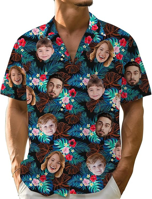 Personalized Hawaiian Shirt with Face, Custom Photo Shirt, Button Up Shirts for Men Father's Day Gift Summer Gift Birthday Party Gift