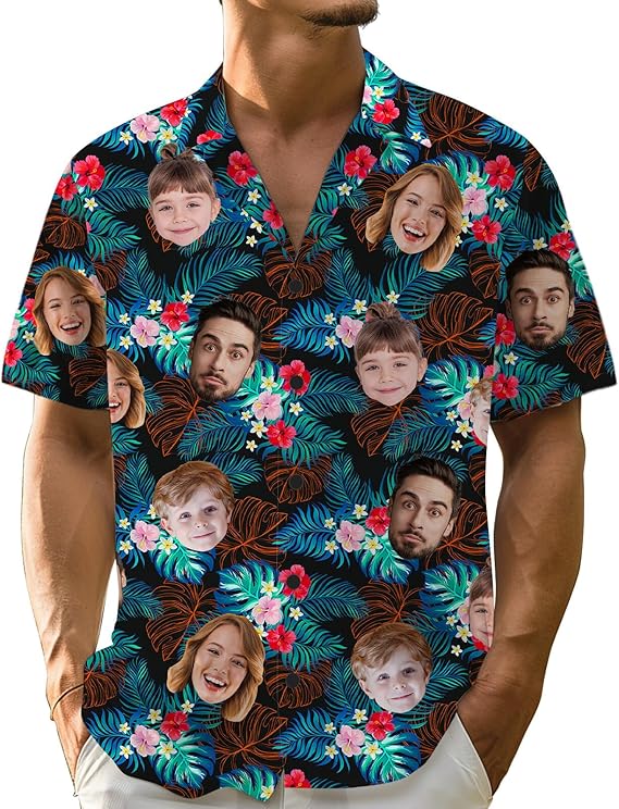 Personalized Hawaiian Shirt with Face, Custom Photo Shirt, Button Up Shirts for Men Father's Day Gift Summer Gift Birthday Party Gift