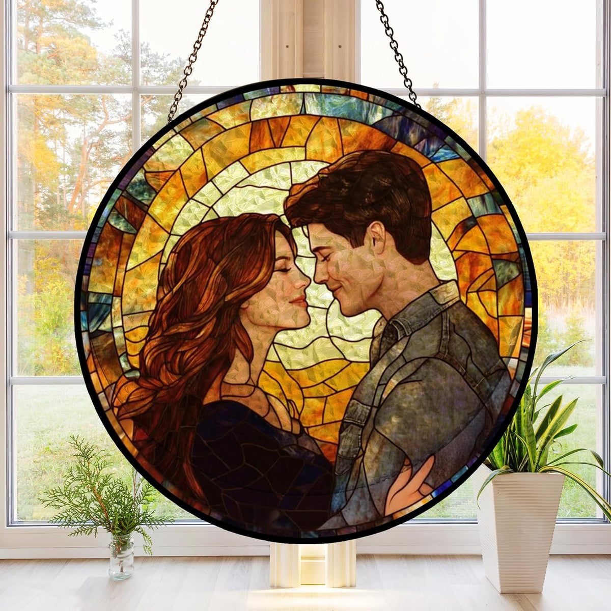 Personalized Photo - Couple Custom Hanging Glass Suncatcher - Birthday Gifts for Her & Him - Anniversary Wedding Gifts for 2025 - Portrait Gift for Family, Wedding s Day Home Decor
