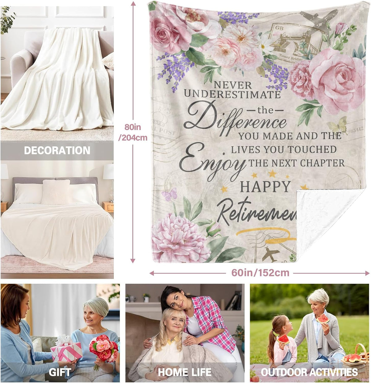 Retirement Gift for Woman, Retirement Blanket for Women/Men, Farewell Gifts for Coworkers, Going Away Goodbye Merch for Mom Grandma Throws Blankets 60 x50