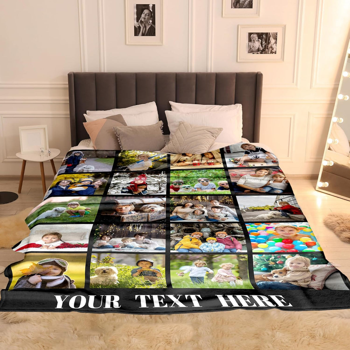 Custom Blanket with Picture and Text , Personalized Photos Blankets and Throws Customized Blanket Customizable Gifts for Men Boyfriend Girlfriend Wife Husband Christmas