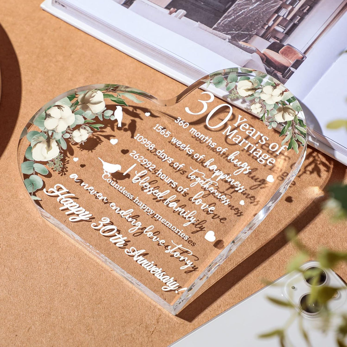 Wedding Gift for Her Years of Marriage Gift Happy Anniversary Present for Woman Acrylic Heart Marriage Keepsake for Wife Husband Girlfriend Boyfriend