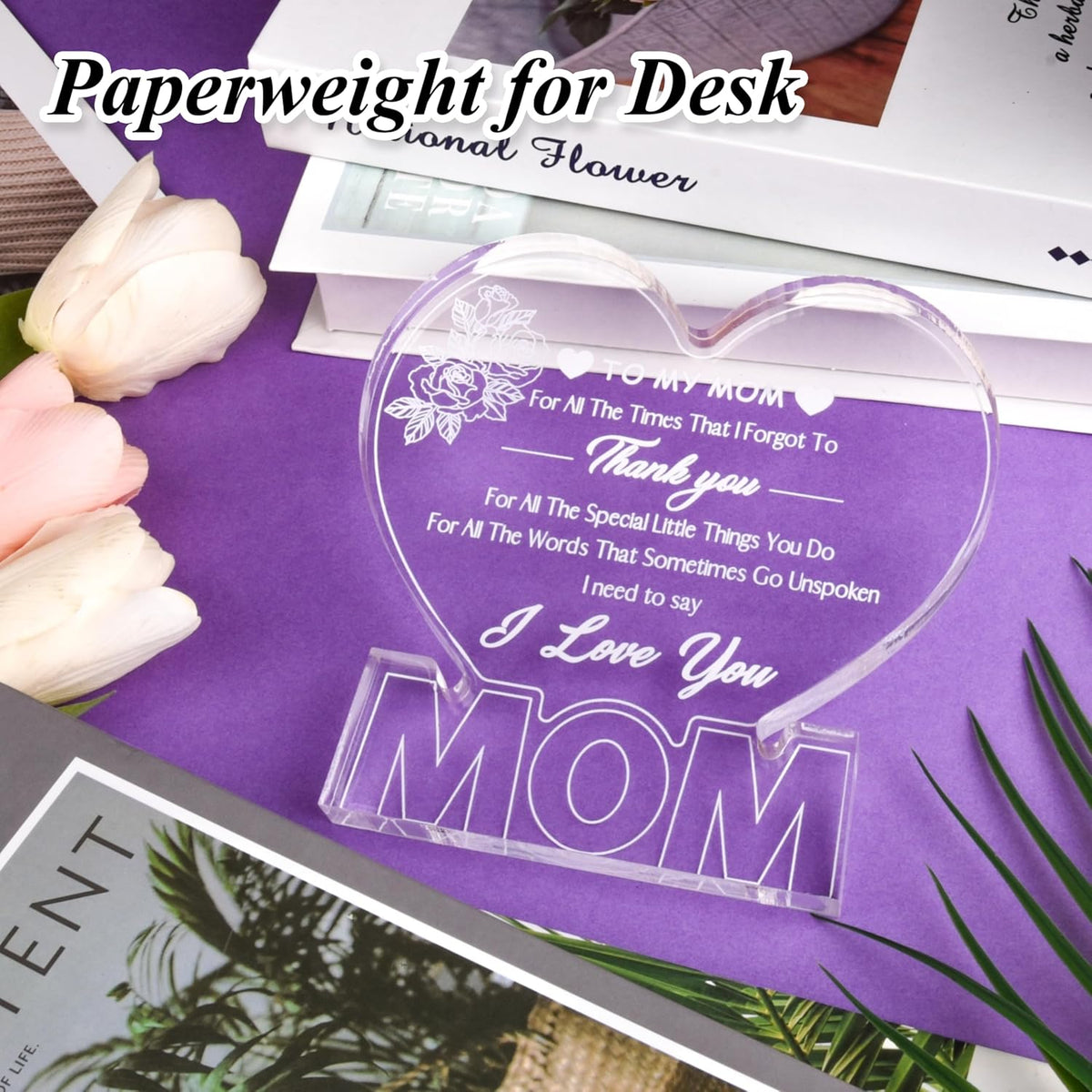 Carnation Acrylic Heart Plaque Mom Present - Thanksgiving, Christmas, Valentine's, Mother's Day & Birthday Gift