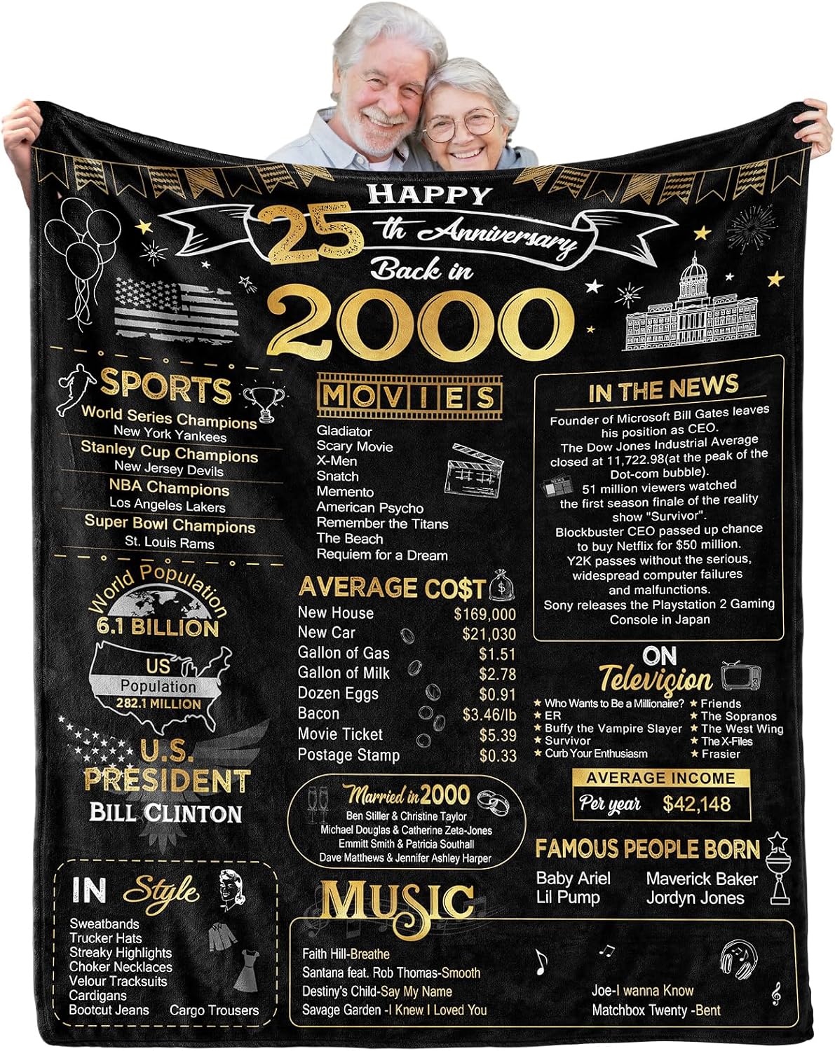 50th Anniversary Wedding Blanket Gifts Gift for 50th Wedding Anniversary Golden 50 Years of Marriage Gifts for Couple Wife Husband Dad Mom Parents Back in 1975 Blanket