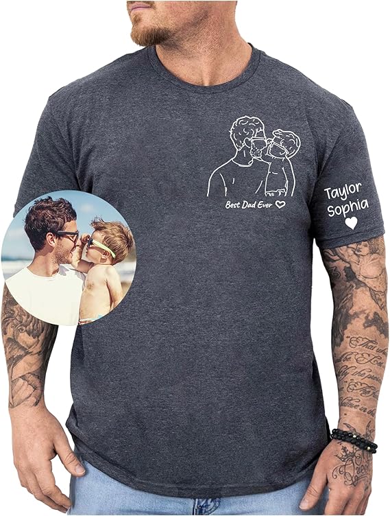Customized Father's Day Dad Shirts Hoodie for Men Custom Outline Daddy Papa Father Dad Photo - Best Daddy Dad Grandpa Gifts from Daughter Son
