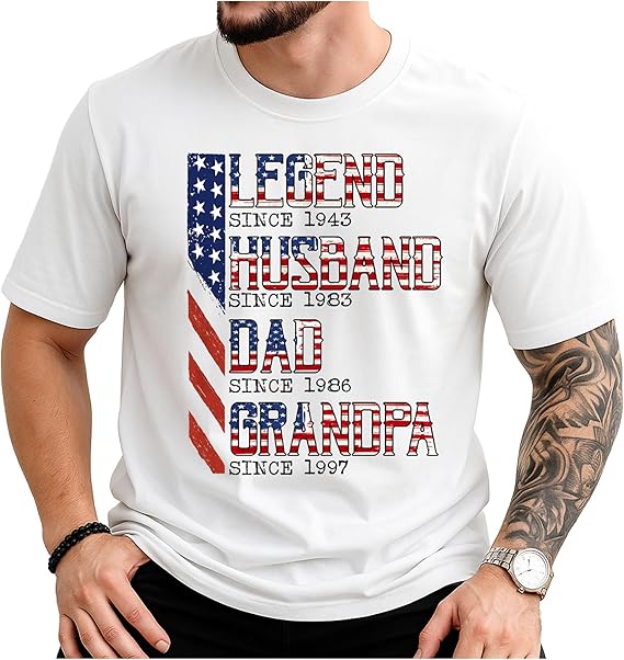 Lengend Since Personalized Grandpa Shirts, Dad 4th of July Shirt, American Flag Tee for Men, USA T-Shirt, Gift for Independence Day