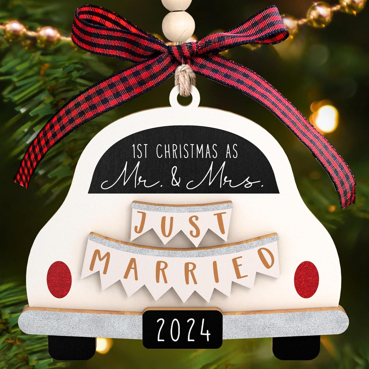 Wedding Gifts - Mr and Mrs Gifts - Wedding Gifts for Couples 2024, Wedding Gifts for Couple, Wedding Gifts for Bride - First Christmas Married Ornament 2024 - Bridal Shower Gifts - Wood Ornament
