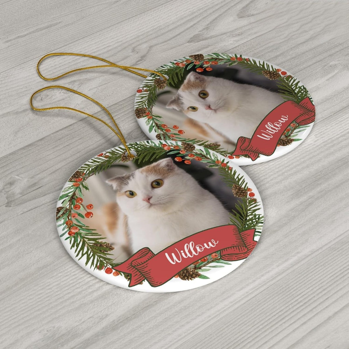 Personalized Cat Christmas Ornaments Custom Photo Name for Christmas Trees, Cat First Christmas Ornaments, Gifts for Cat Lovers, Pet Lovers