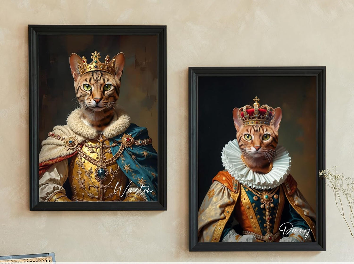 Custom Pet Portrait from Photo,Cat/Dog Memorial Gifts,Personalized Dog Wall Art poster/canvas in Royal Oil Painting Style,Funny dog Portraits (King)