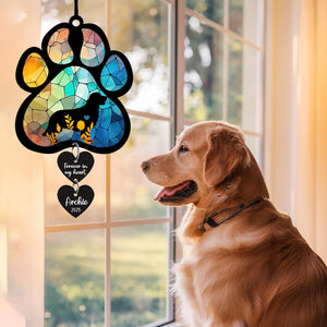 Personalized Dog Memorial Suncatcher, Custom Pet Memorial Gift for Loss of Dog, Stained Glass Acrylic Sympathy, Hanging Garden Decor with Paw