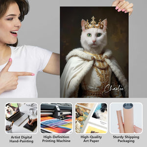 Custom Pet Portrait from Photo,Cat/Dog Memorial Gifts,Personalized Dog Wall Art poster/canvas in Royal Oil Painting Style,Funny dog Portraits (King)