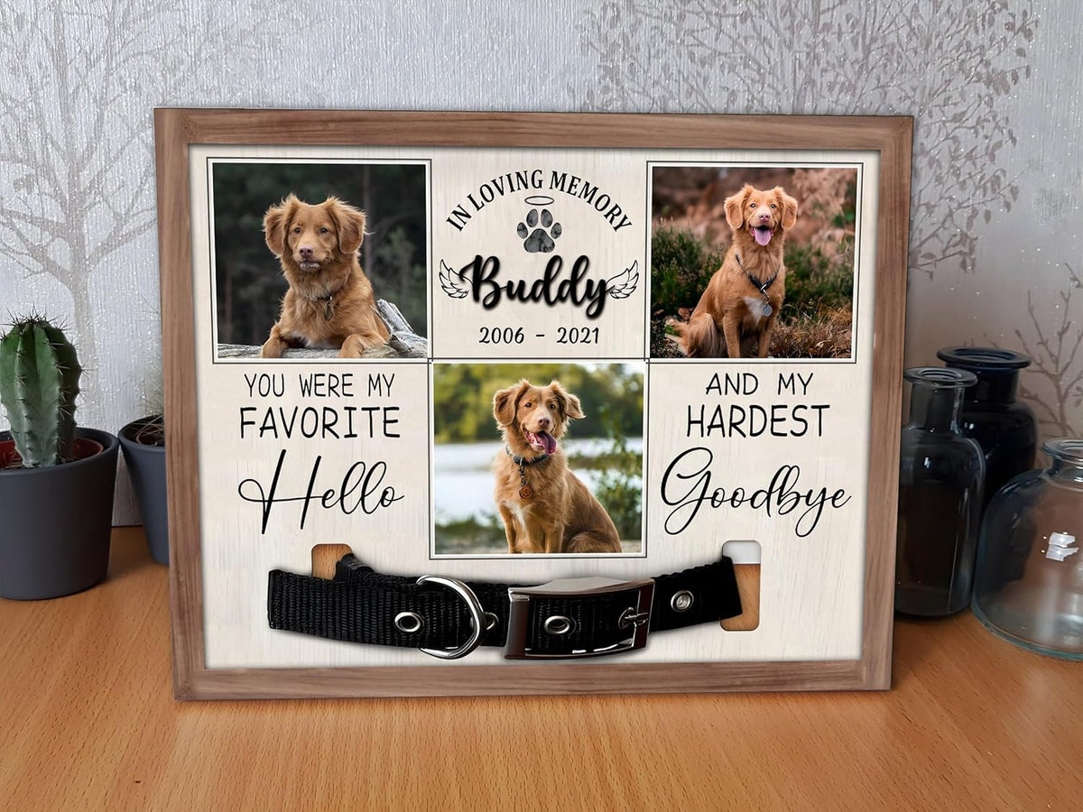 Personalized Memorial Pet Collar With Photo Plaque, Custom Memorial Frame For Loss Of Dog, Dog Loss Sympathy Gift, Pet Loss Gift