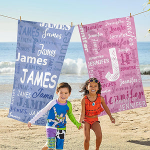 Personalized Kids Beach Towels Custom Sand Free Microfiber Beach Towel with Names & Monogram Customized Quick Dry Pool Towels for Girls Boys Standard Size Easter Gifts for Kids