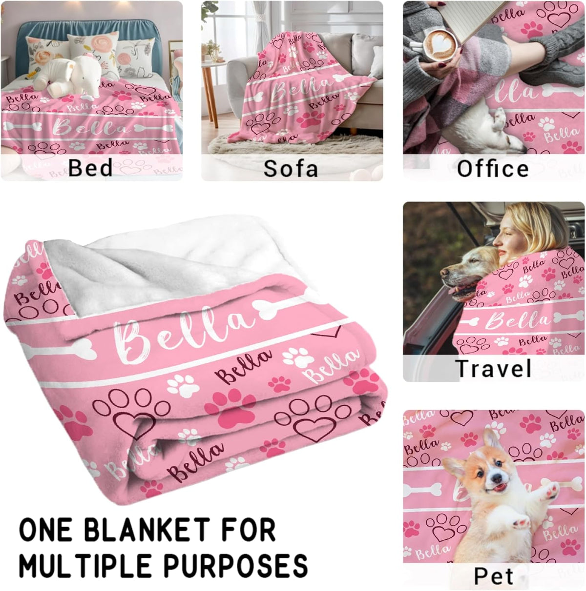 Custom Dog Blankets with Pictures, Personalized Name Blanket for Pets, Customized Pet Photo Throw,The Lightweight Blanket All-Season