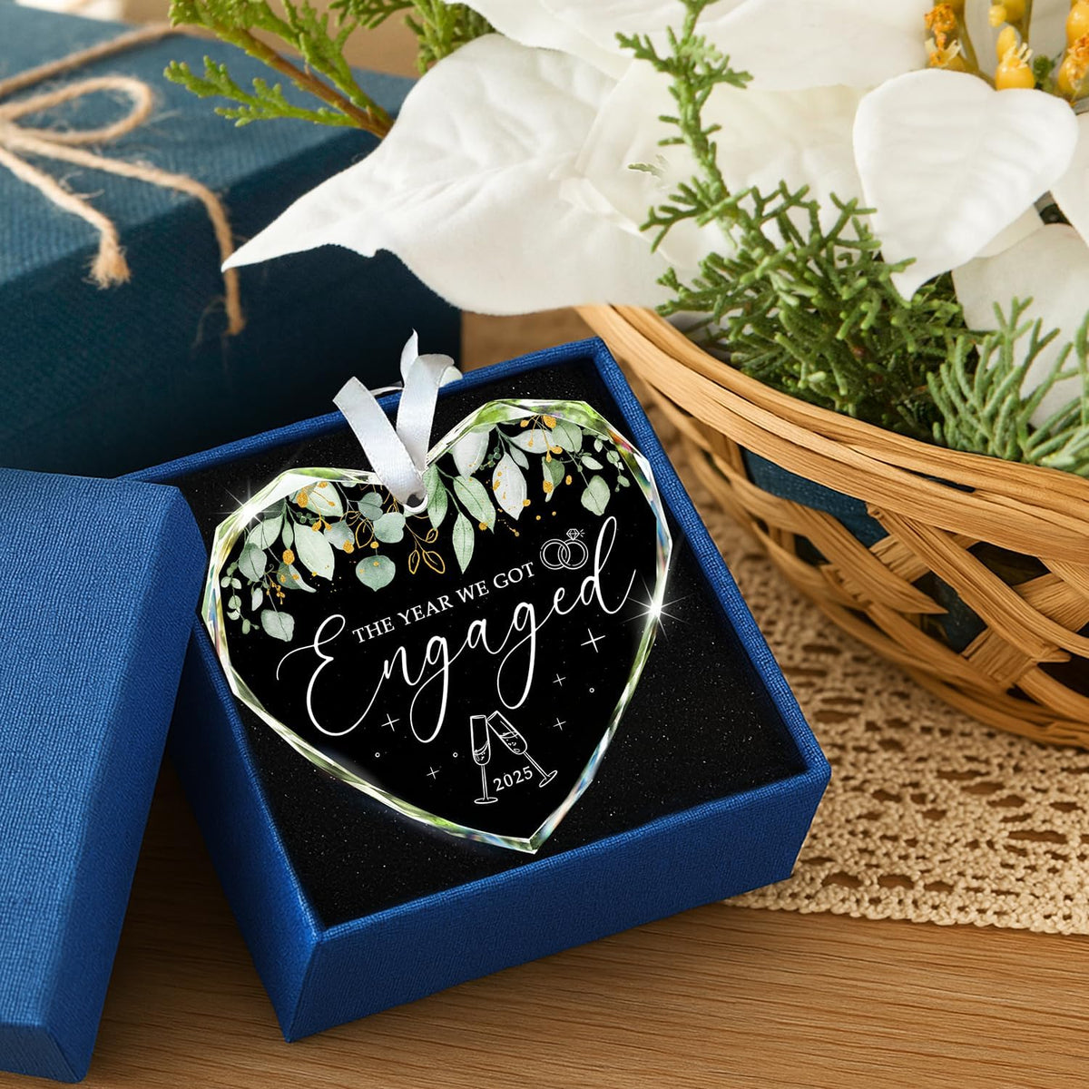 Engagement Gifts for Couples - Engagement Gifts for Newly Engaged Couples, Bride to Be, Women, Fiance, Her - Just Engaged Gift, First Christmas Heart Shaped Glass Ornament 2025 Party Decoration