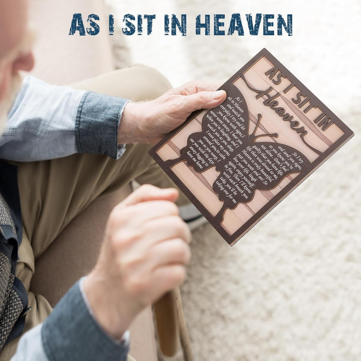 Butterfly Gifts for Women, Sympathy Gifts for Loss of Loved One, Memorial Gifts for Loss of Mom, Bereavement Gifts, In Memory of Loved One, Butterfly Wooden Silhouette Sign Plaque- As I Sit in Heaven