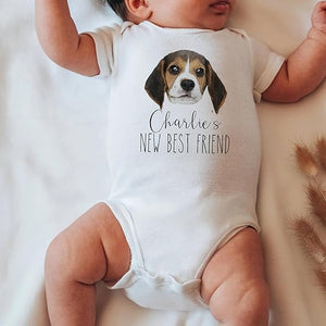 New Friends Custom Baby Bodysuit with Pet Portrait, Pregnancy Annoucement Gift, New Best Friend Onesie, Baby Gifts, Custom Dog and Cat Breeds, Toddler Baby Boy Girl Bodysuit