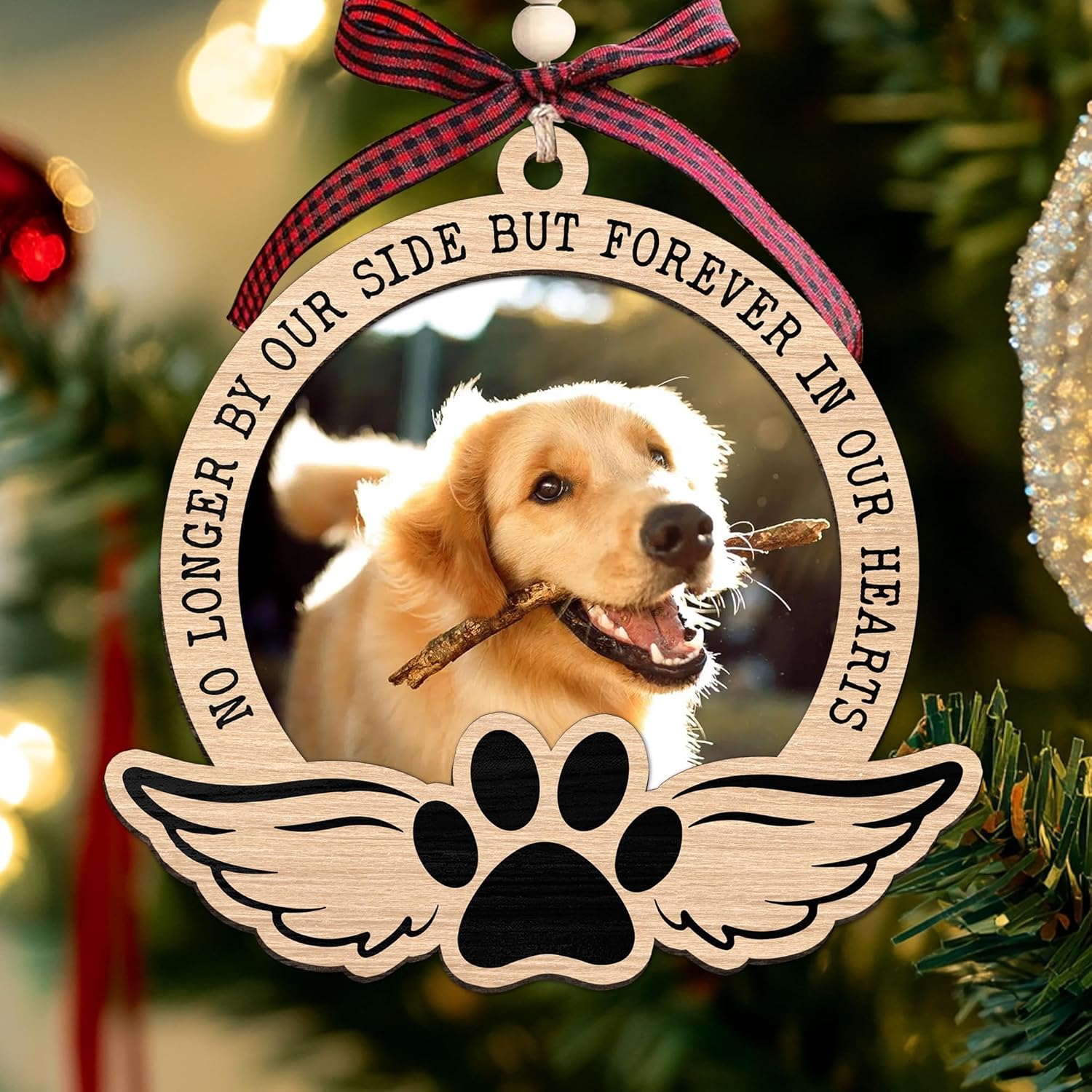 Dog Photo Frame Memorial Christmas Ornaments 2025 - Forever in Our Hearts, Remembrance, in Memory Gifts Loss of Dog, Cat - Pet Loss, Pet Sympathy Personalized Picture Ornaments for Christmas Tree