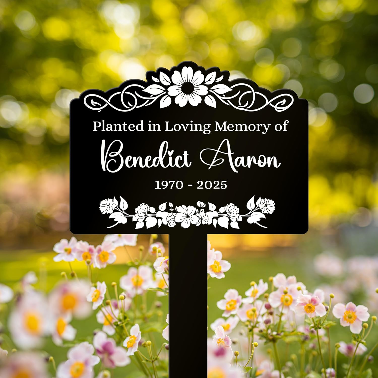 Custom Memorial Tree Sign with Stake, In Loving Memory of Loved Ones Grave Marker, Memorial Plaques for Outdoors, Remembrance Plaque Flower Memorial Garden Stake
