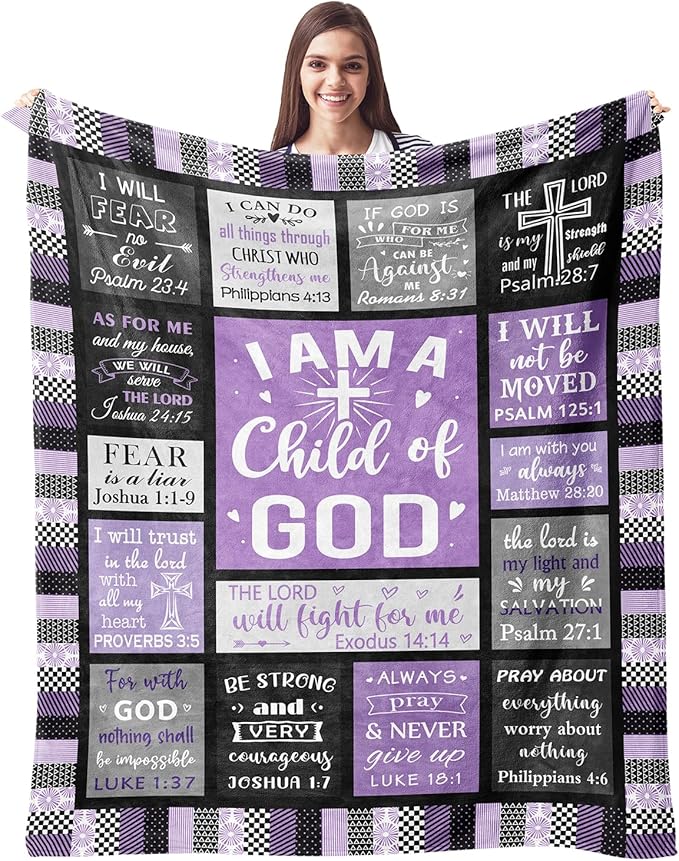 Christian Gifts for Women Blanket - I Am a Child of God Blankets - Inspirational Religious Birthday Catholic Spiritual & Baptism Confirmation Gifts for Girls