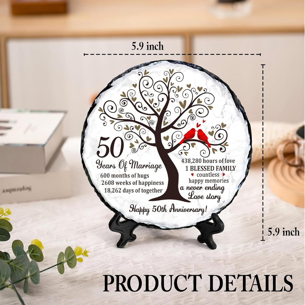Golden Couple Slate Plate 50th Wedding Anniversary for Parents, Gifts for Husband and Wife Unique Decorative Keepsake Sign to Celebrate 50 Years of Love and Marriage
