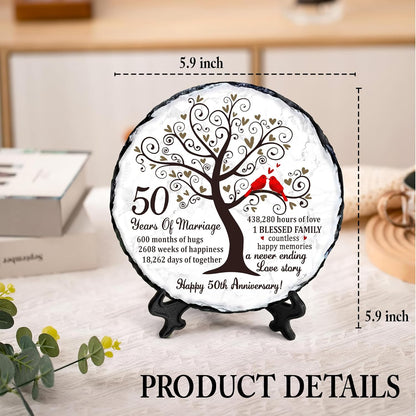 Golden Couple Slate Plate 50th Wedding Anniversary for Parents, Gifts for Husband and Wife Unique Decorative Keepsake Sign to Celebrate 50 Years of Love and Marriage