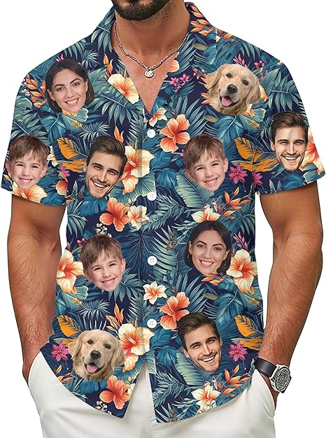 Custom Hawaiian Shirt with Face for Men Women Adult Youth Kid, Personalized Hawaiian Shirts with Face Photos Picture