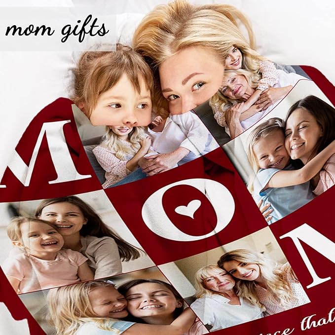 Personalized Mothers Day Birthday Gifts for Mom from Daughter Son, Custom Throw Picture Blanket for Mama, Best Mom Ever, Customized Christmas Valentines Gifts for Wife from Husband